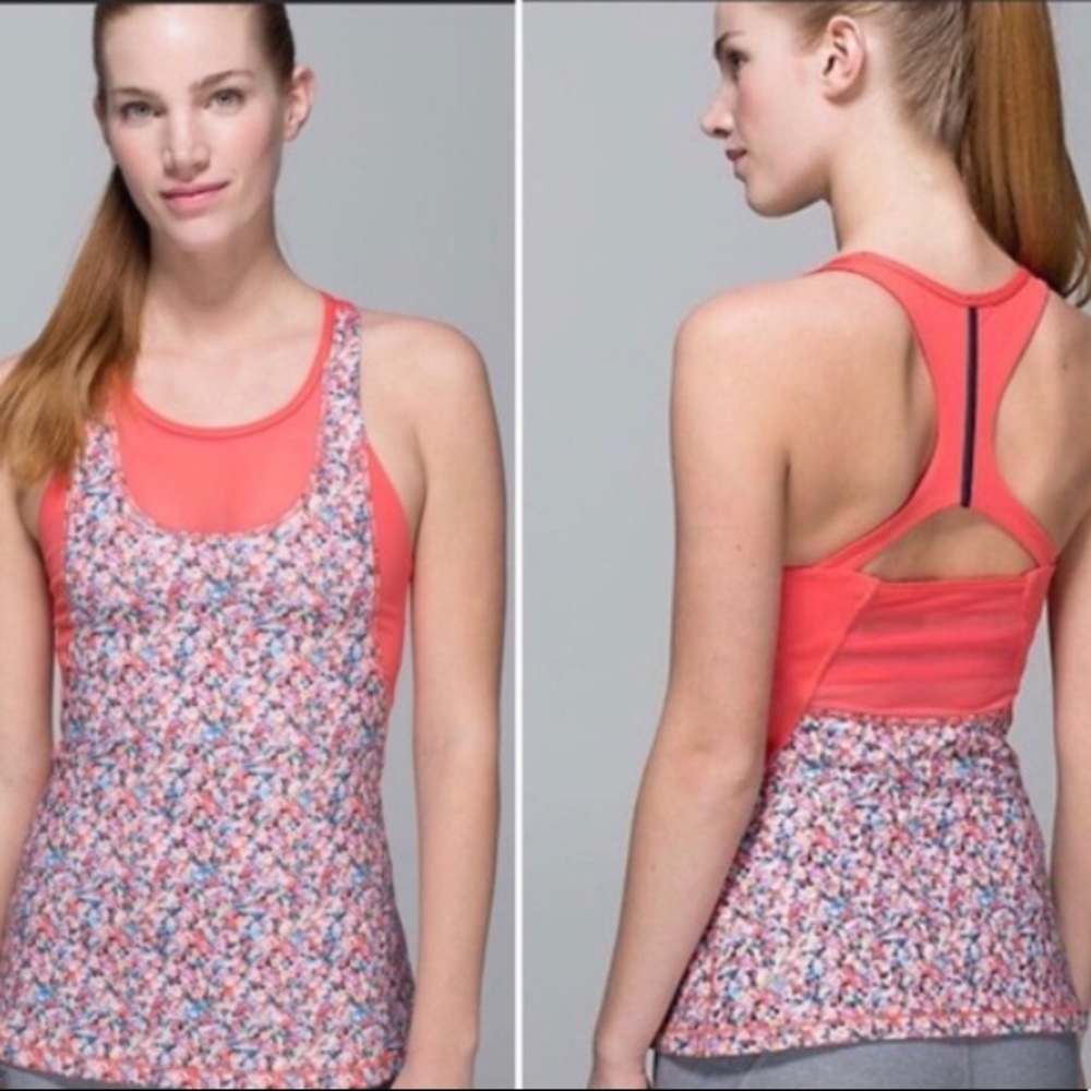 Lululemon never worn mesh floral Coral top